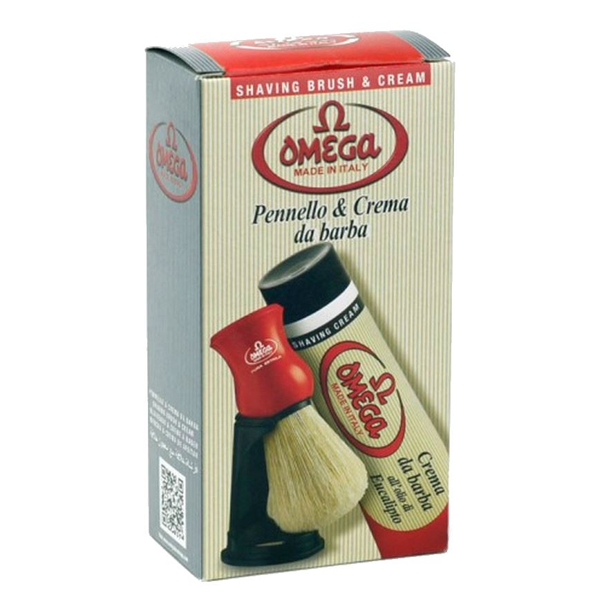 Omega Shaving Cream and Brush with Stand Kit Boar Bristles Shaving Brush Omega 