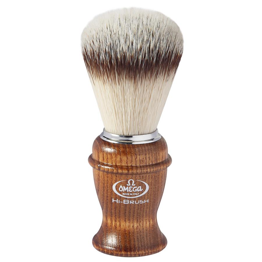 Omega HI-BRUSH 146138 Synthetic Fiber Shaving Brush, Ash Wood Handle Synthetic Bristles Shaving Brush Omega 