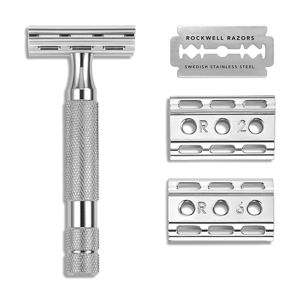 Rockwell 6C Adjustable White Chrome Safety Razor Double Edge Safety Razor Rockwell 