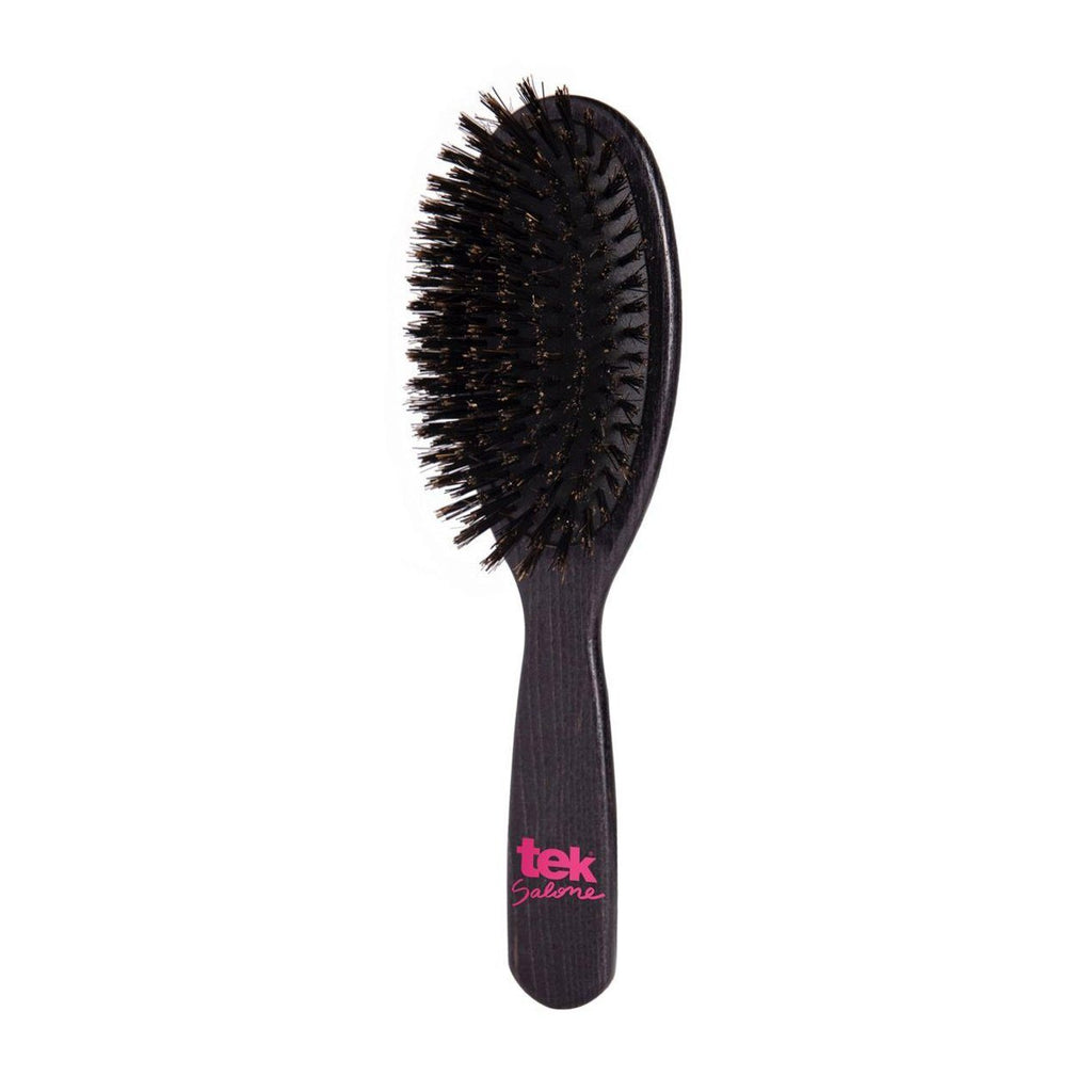 TEK Big Oval Ash Wood Hair Brush with Boar Bristles, Cushion Base Hair Brush TEK Black 