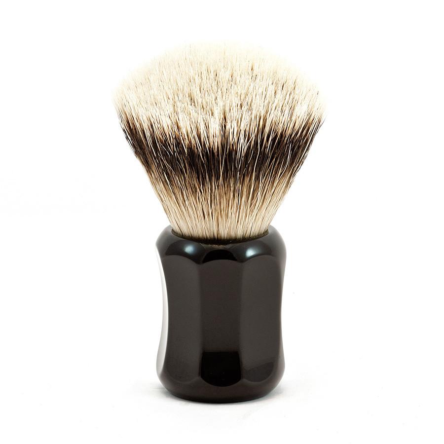 H.L. Thater 4125 Series Fan-Shaped Silvertip Badger Shaving Brush with Black Handle, Size 0 Badger Bristles Shaving Brush Heinrich L. Thater 