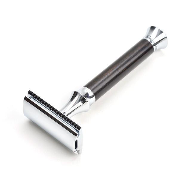 Timor 1364 Closed Comb Safety Razor with Solid Ebony Wood Long Handle Double Edge Safety Razor Timor 